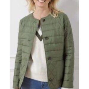 NWT Talbots Women’s Sz 2X Army Green Button Up Collarless Chore‎ Quilted Jacket